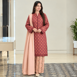 মেরুন ফ্লোরাল কালার থ্রি পিস